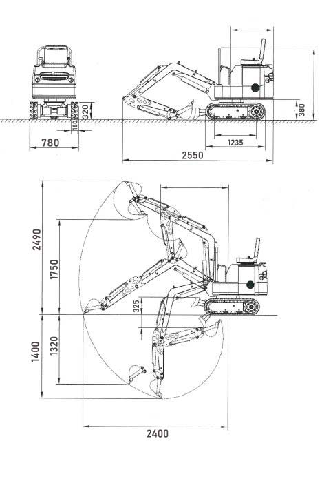 Marla-120-Minibagger-zum-Verleih-in-rot-zeichnung-nordhorn